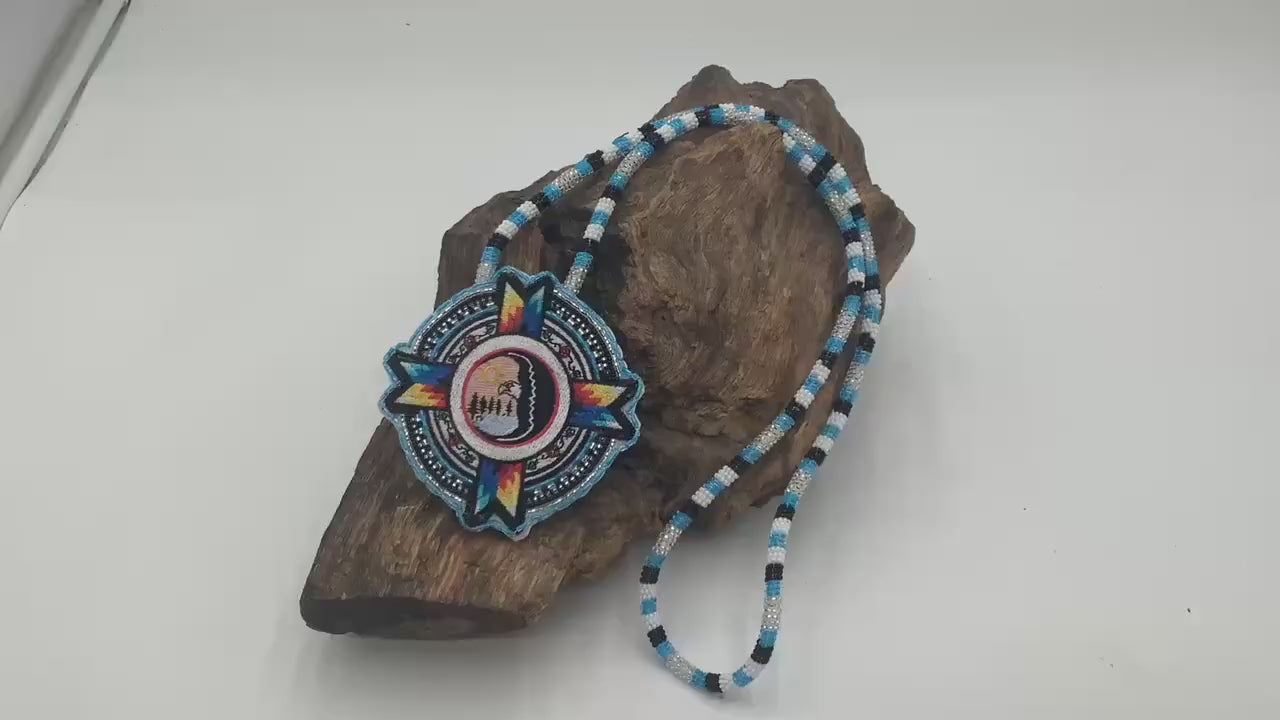 Beautiful Hand Beaded White Earth Nation Medallion - Authentic Anishinaabe/Ojibwe Beadwork - Free Shipping
