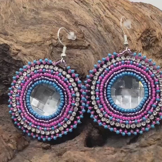 Hand Beaded Earrings: Anishinaabe/Ojibwe Beadwork, Resin Spiral