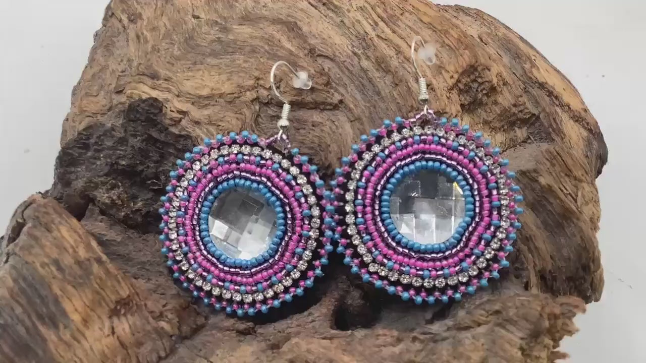 Hand Beaded Earrings: Anishinaabe/Ojibwe Beadwork, Resin Spiral