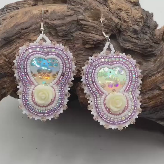 Hand Beaded Double-Centered Heart Earrings: Anishinaabe/Ojibwe Beadwork