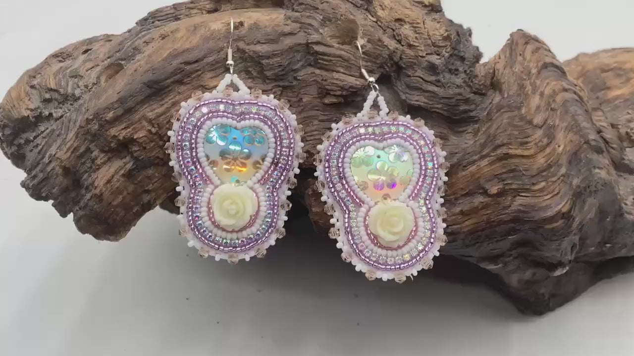 Hand Beaded Double-Centered Heart Earrings: Anishinaabe/Ojibwe Beadwork