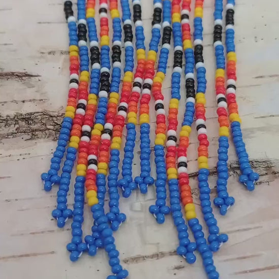 Handcrafted Blue Beaded Fringe Earrings – Anishinaabe Made
