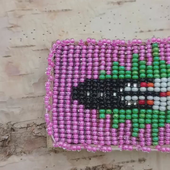 Loom Beaded Feather Hair Barrette - Native Made - Leather Backing