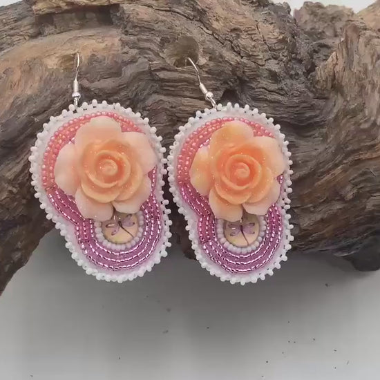Hand Beaded Double-Centered Flower Earrings: Anishinaabe/Ojibwe Beadwork