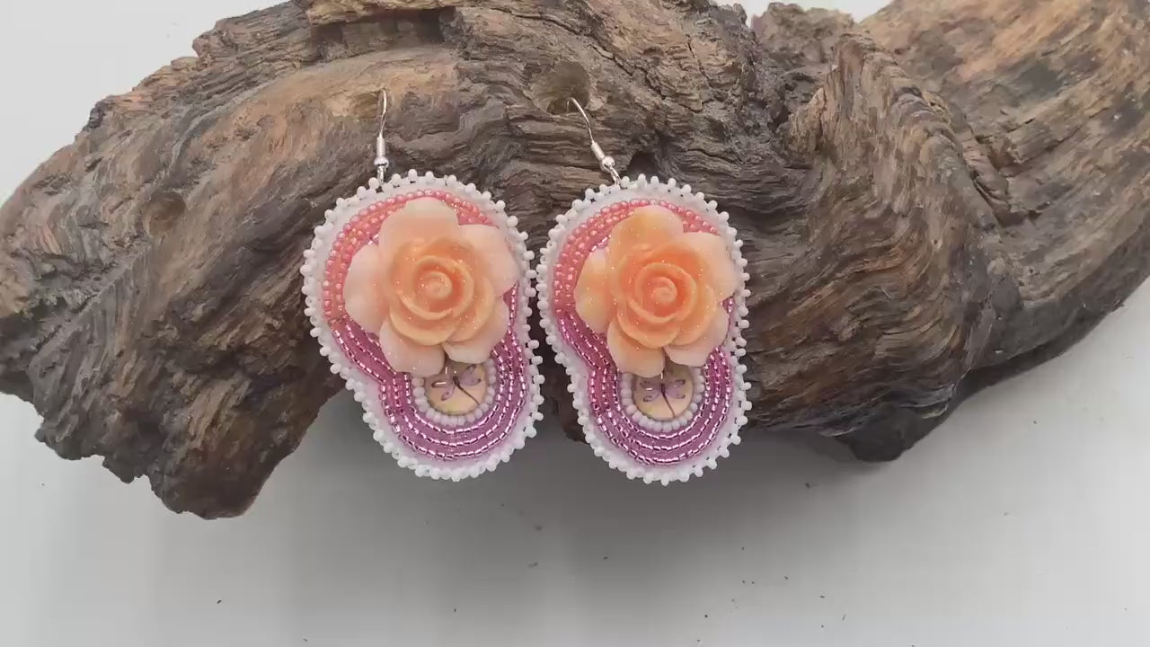 Hand Beaded Double-Centered Flower Earrings: Anishinaabe/Ojibwe Beadwork