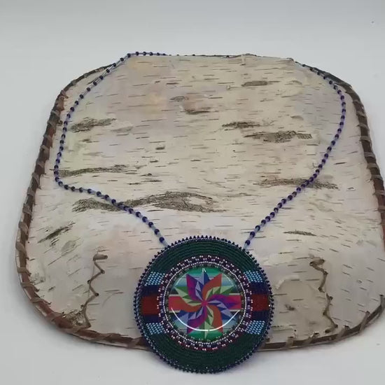 Colorful Pinwheel Star Hand Beaded Necklace: Anishinaabe Artisan Jewelry