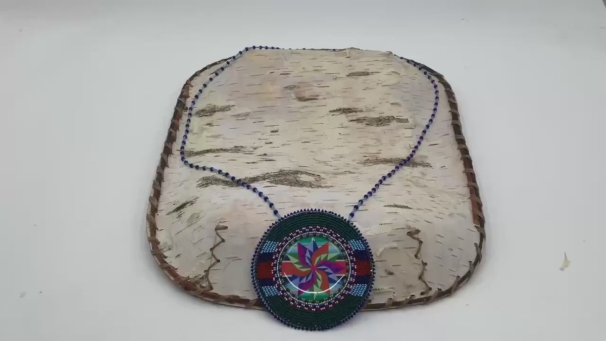 Colorful Pinwheel Star Hand Beaded Necklace: Anishinaabe Artisan Jewelry