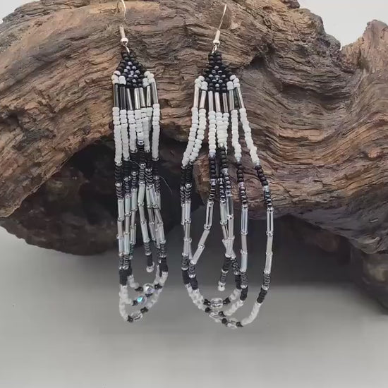 Hand Beaded Dangling Loop Earrings - Authentic Anishinaabe/Ojibwe Beadwork