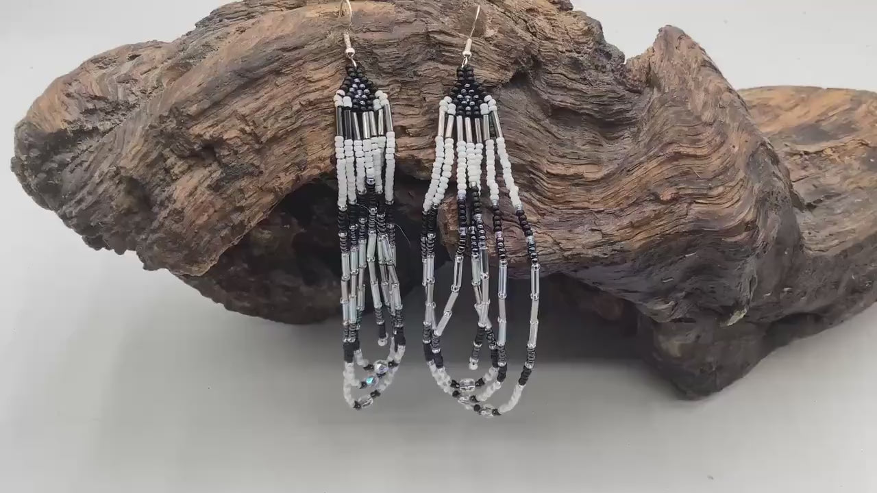 Hand Beaded Dangling Loop Earrings - Authentic Anishinaabe/Ojibwe Beadwork