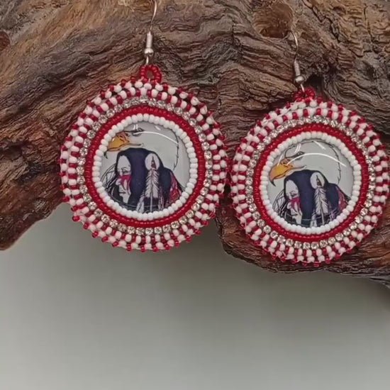 Hand Beaded Anishinaabe/Ojibwe Earrings: Red, Black, & Reflective