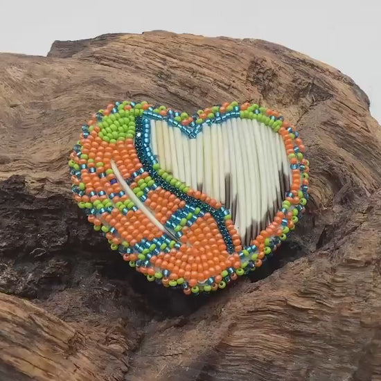 Hand Beaded and Quilled Heart Barrette – Ojibwe Anishinaabe Artisan Design