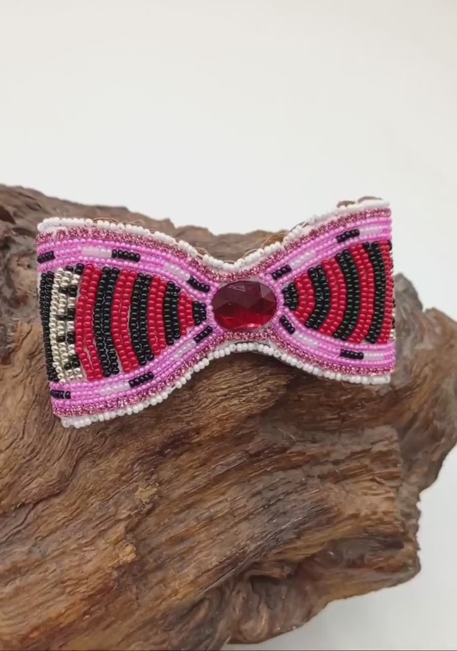 Hand Beaded Hair Barrette -  Ojibwe Beading - 3 dimensional