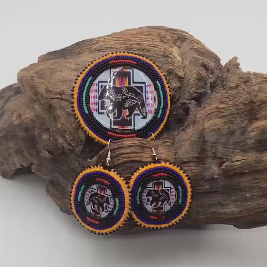Hand Beaded Indigenous Bear Barrette & Earring Set — Anishinaabe/Ojibwe Beadwork