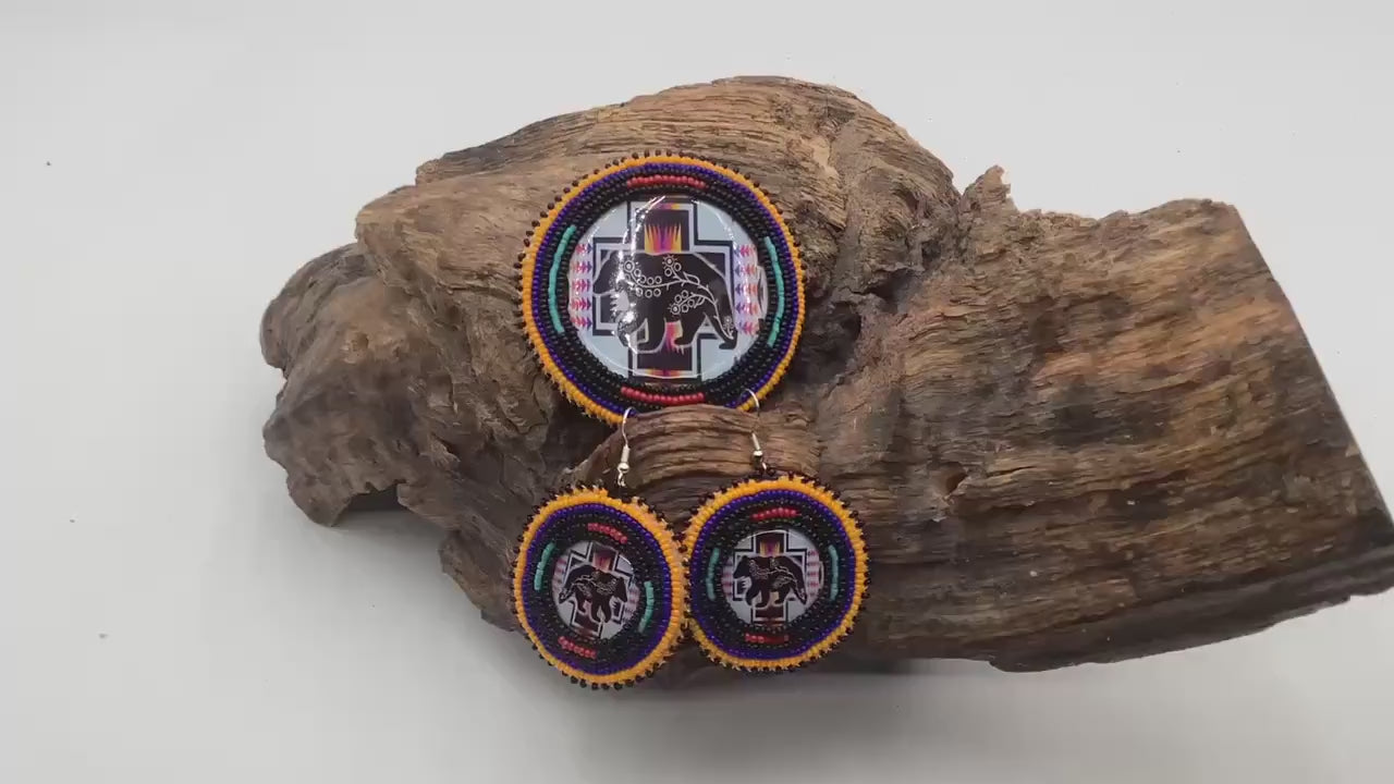Hand Beaded Indigenous Bear Barrette & Earring Set — Anishinaabe/Ojibwe Beadwork