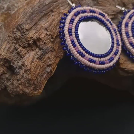 Hand-Beaded  Mirror Earrings - Ojibwe/Anishinaabe Made