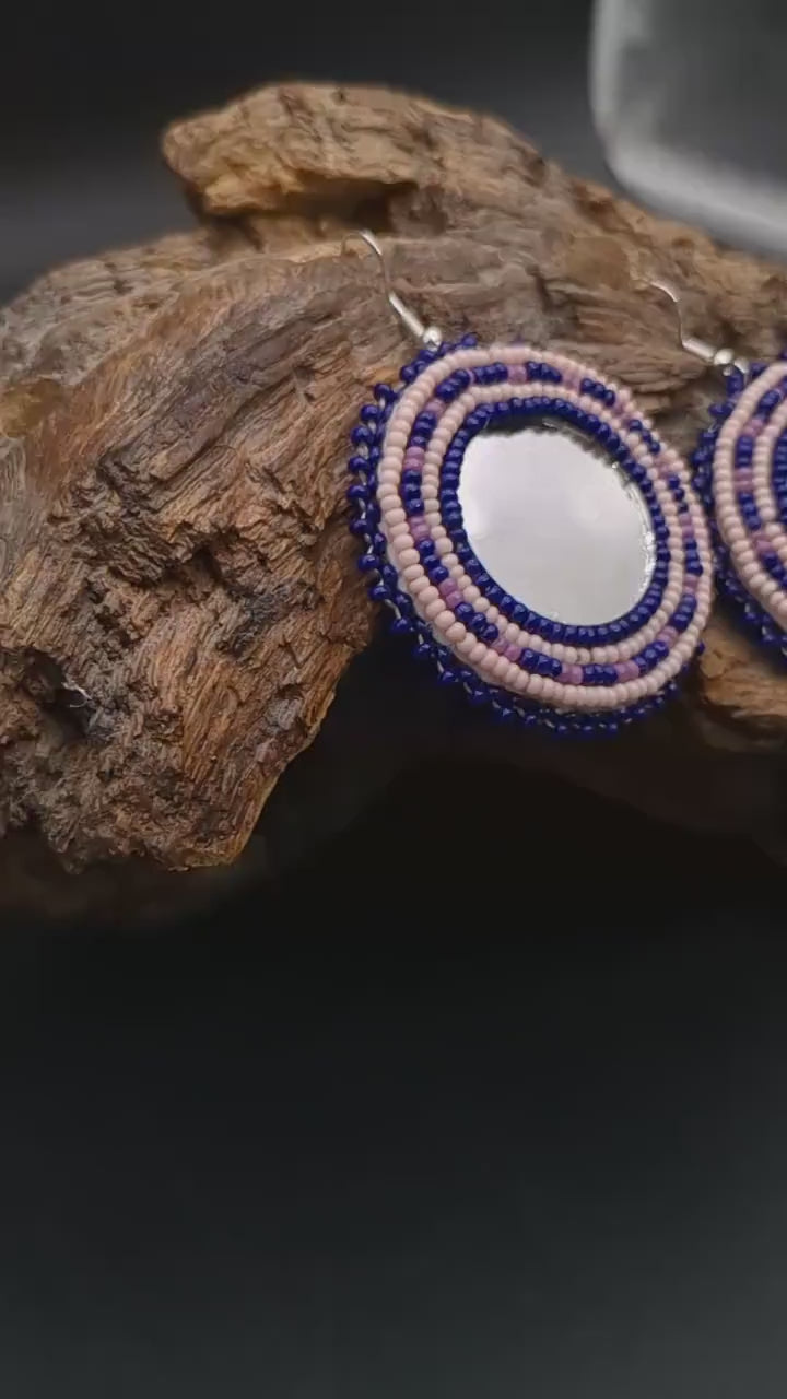 Hand-Beaded  Mirror Earrings - Ojibwe/Anishinaabe Made