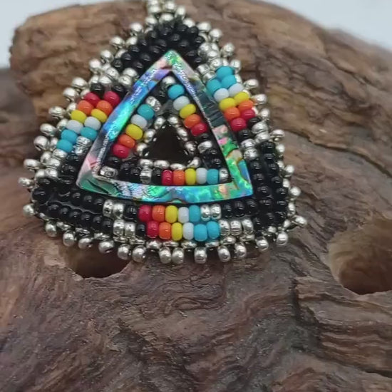 Turquoise opal triangle earrings Ojibwe/Authentic