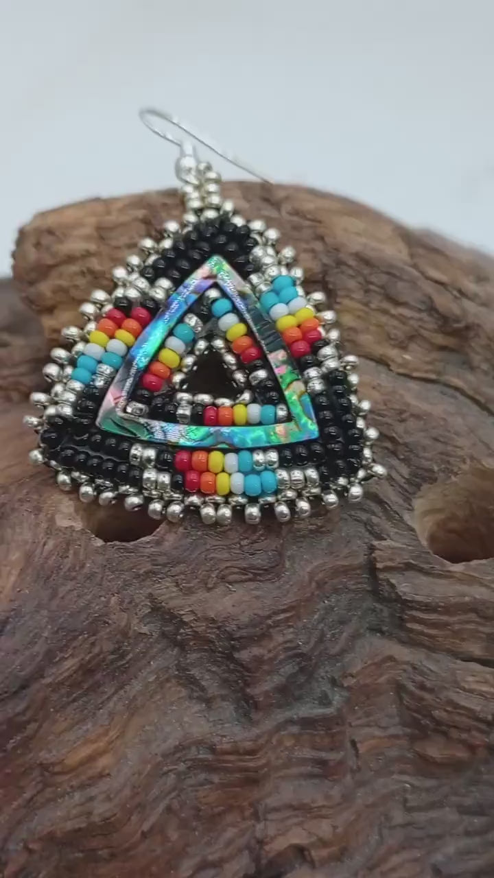 Turquoise opal triangle earrings Ojibwe/Authentic