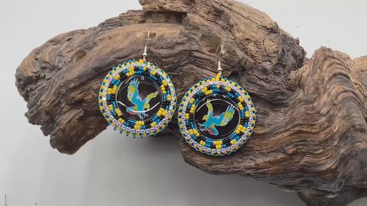 Indigenous Eagle Hand Beaded Earrings: Anishinaabe/Ojibwe Beadwork