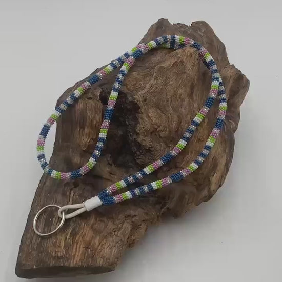 Lanyard Keychain Necklace - Hand Beaded - Anishinaabe/Ojibway Made- Free Shipping