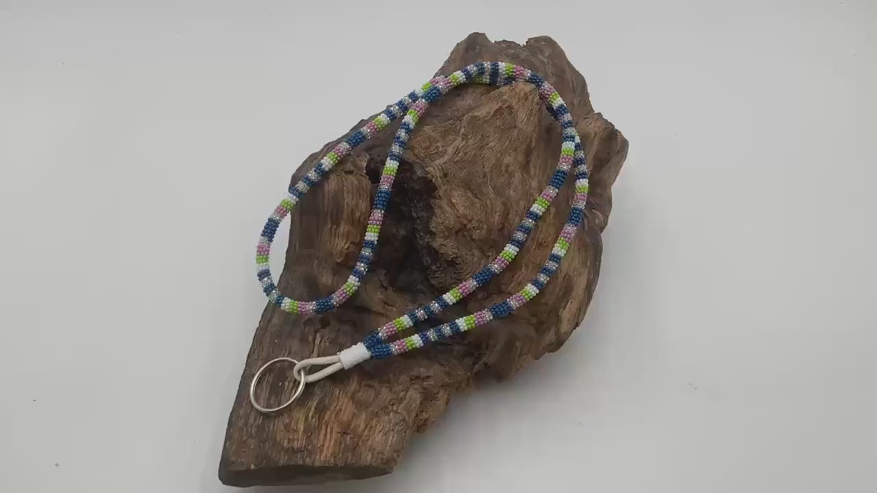 Lanyard Keychain Necklace - Hand Beaded - Anishinaabe/Ojibway Made- Free Shipping