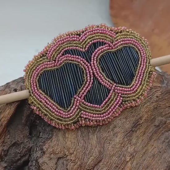 Hand Beaded and Quilled Hair Stick Barrette - Ojibwe/Anishinaabe Beadwork