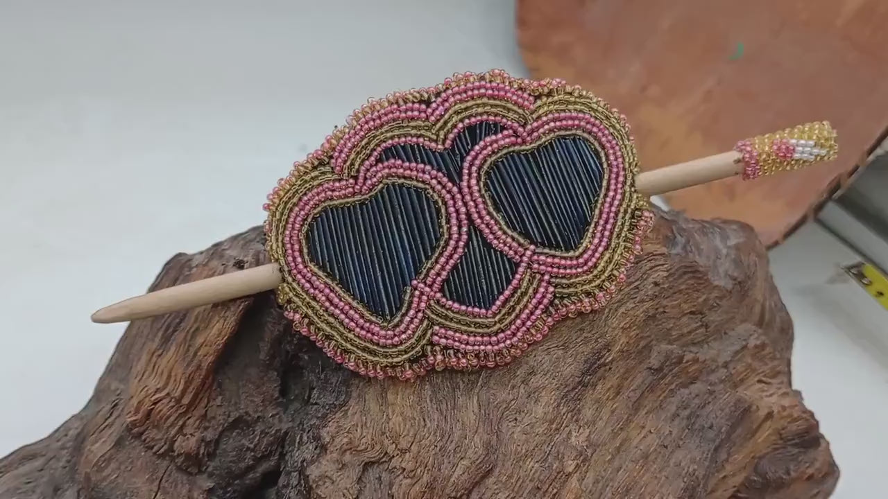 Hand Beaded and Quilled Hair Stick Barrette - Ojibwe/Anishinaabe Beadwork