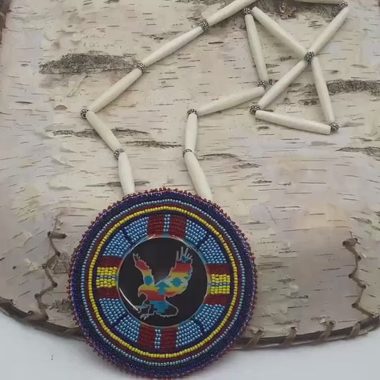 Eagle Hand Beaded Necklace: Anishinaabe Artisan Jewelry