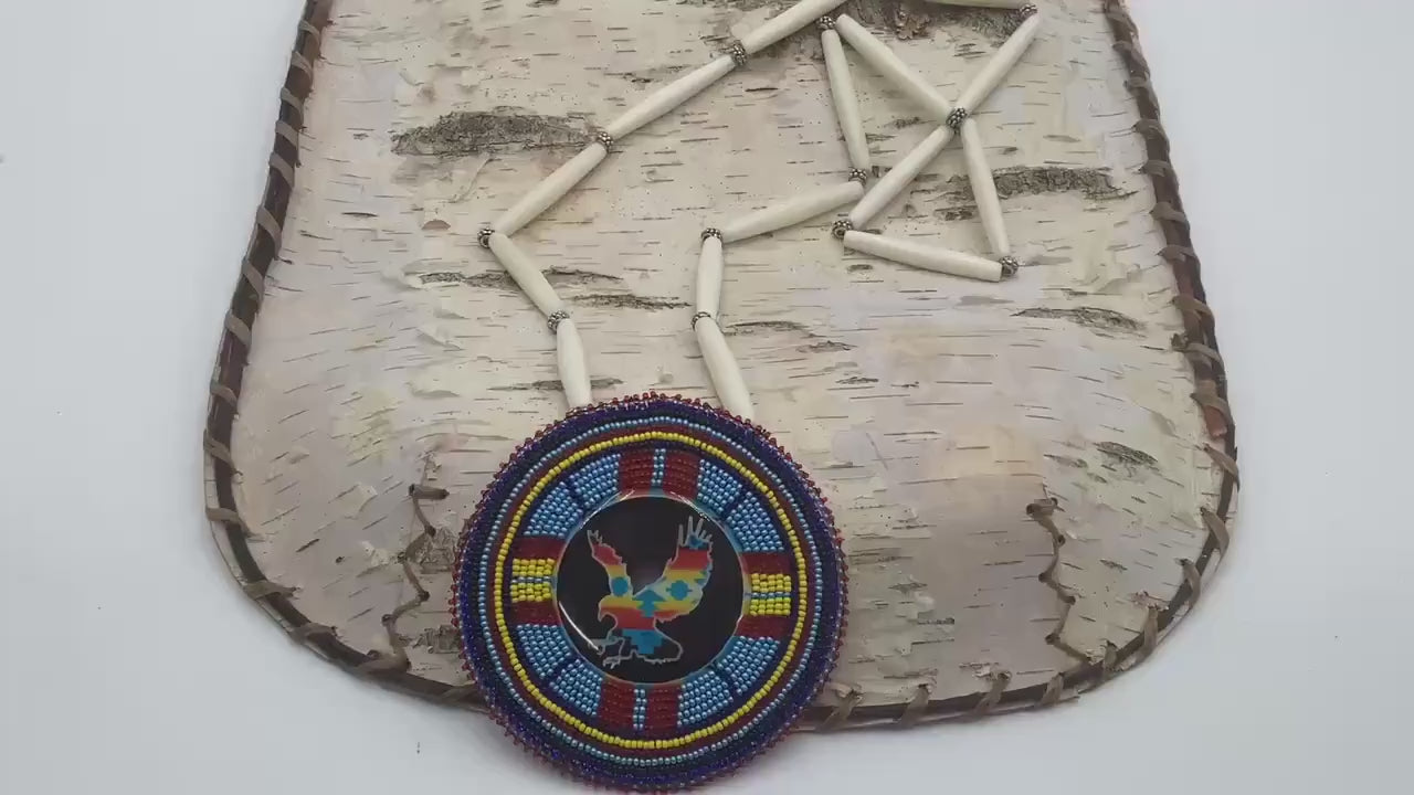 Eagle Hand Beaded Necklace: Anishinaabe Artisan Jewelry
