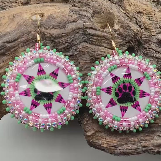 Bear Claw Hand Beaded Earrings: Anishinaabe/Ojibwe Beadwork
