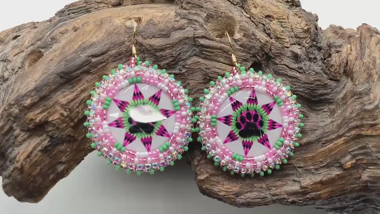 Bear Claw Hand Beaded Earrings: Anishinaabe/Ojibwe Beadwork
