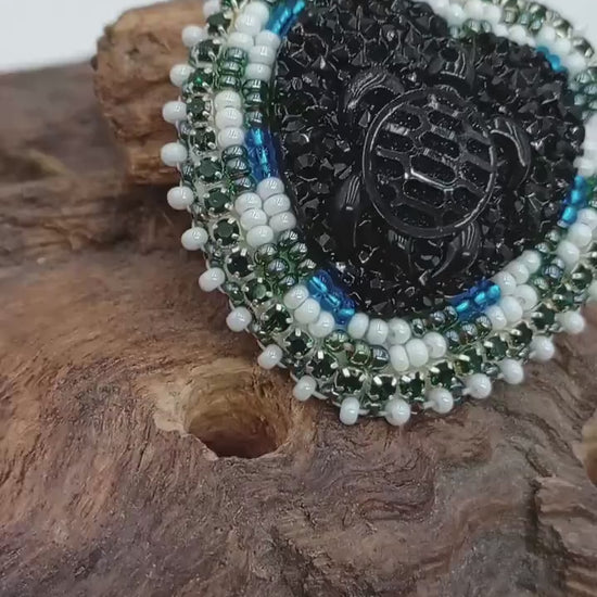3D turtle Indigenous Beaded Heart Earrings – Black Turtle, Czech Glass