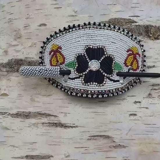 Hand Beaded and Quilled Hair Stick Barrette - Ojibwe/Anishinaabe Beadwork