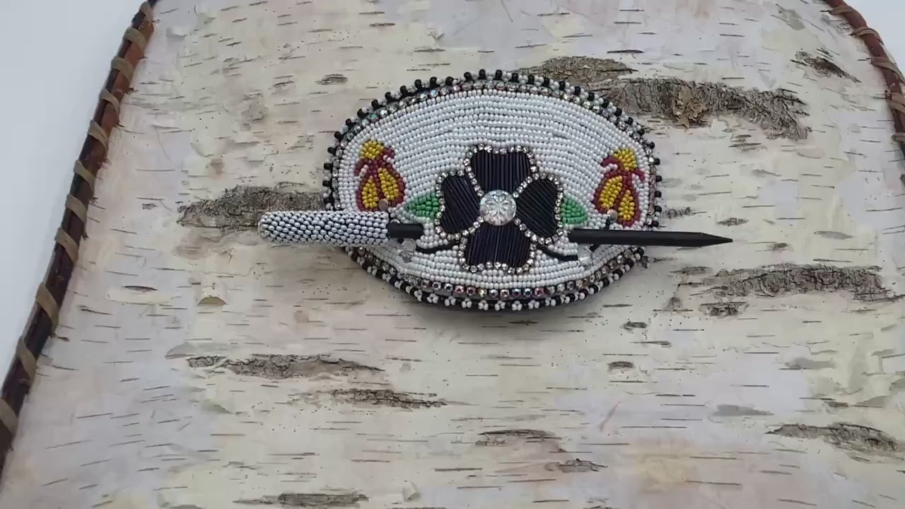Hand Beaded and Quilled Hair Stick Barrette - Ojibwe/Anishinaabe Beadwork
