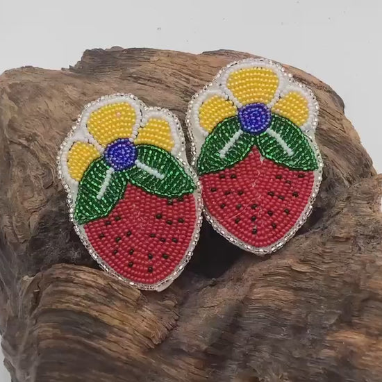 Hand Beaded Strawberry Earrings – Authentic Anishinaabe/Ojibwe Beadwork