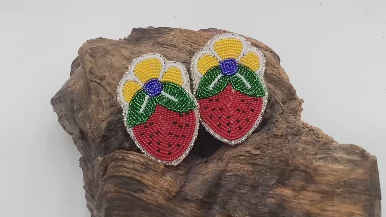 Hand Beaded Strawberry Earrings – Authentic Anishinaabe/Ojibwe Beadwork