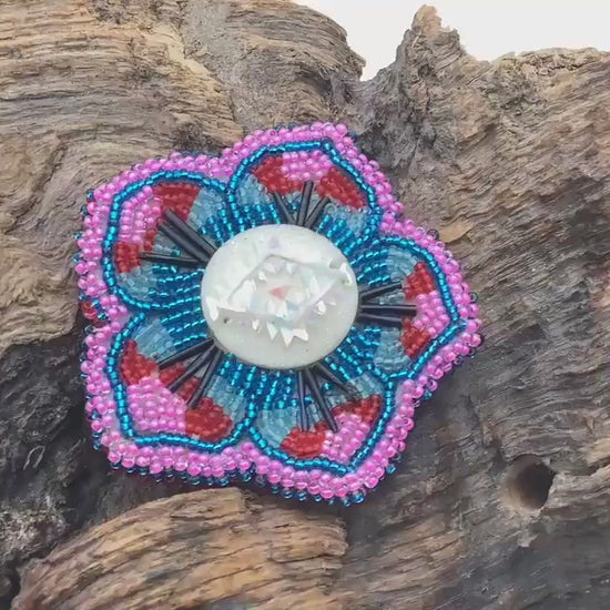 Hand Beaded Flower Hair Barrette – Ojibwe Anishinaabe Artisan Design