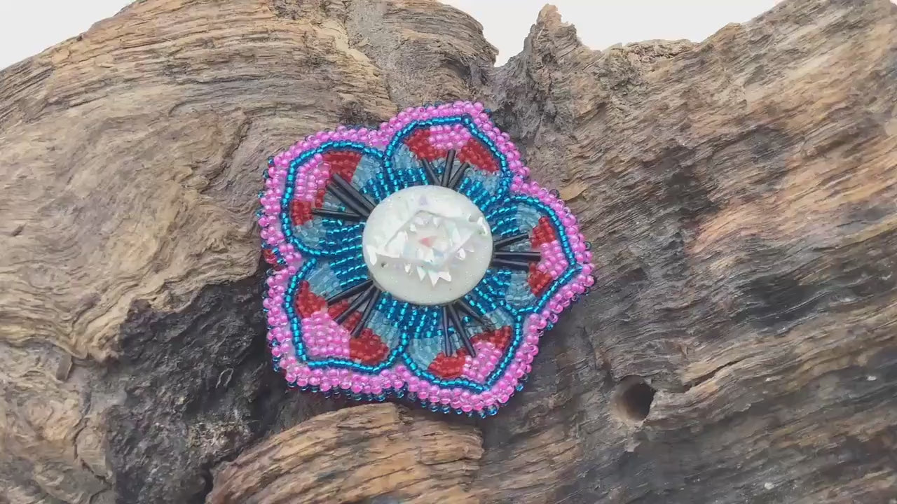 Hand Beaded Flower Hair Barrette – Ojibwe Anishinaabe Artisan Design